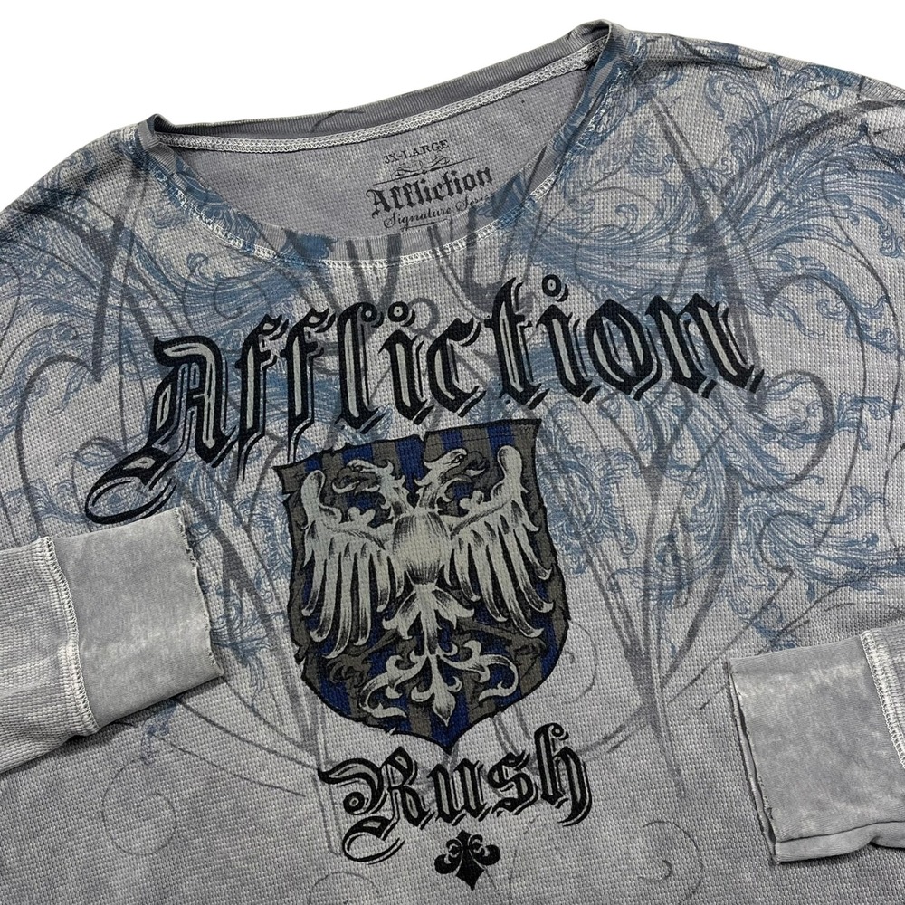 Affliction Thermal Shirt Mens 3XL Grey GSP Rush Signature Series Y2K Long Sleeve